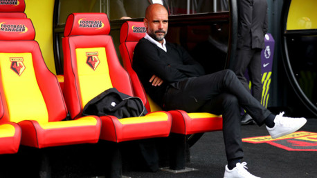 SITTING PRETTY: Pep Guardiola watches over proceedings at Vicarage Road