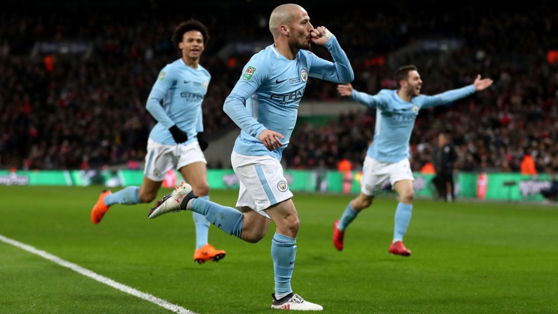 UNSTOPPABLE: David Silva celebrates extending the lead to three.​