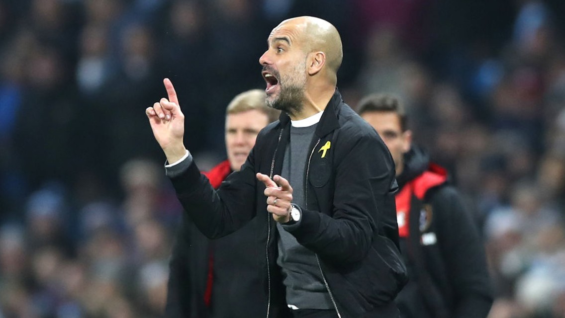 MASTERMIND: Pep Guardiola directs his side during Saturday's 4-0 win against Bournemouth.