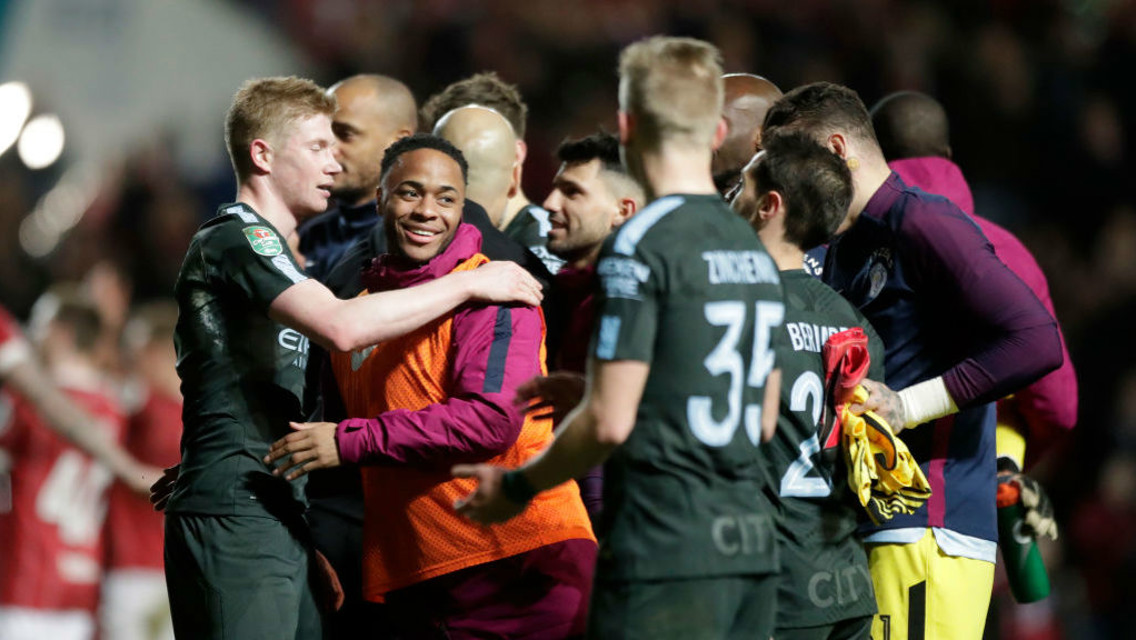 ON OUR WAY: The players celebrate having booked their place in this year's final.