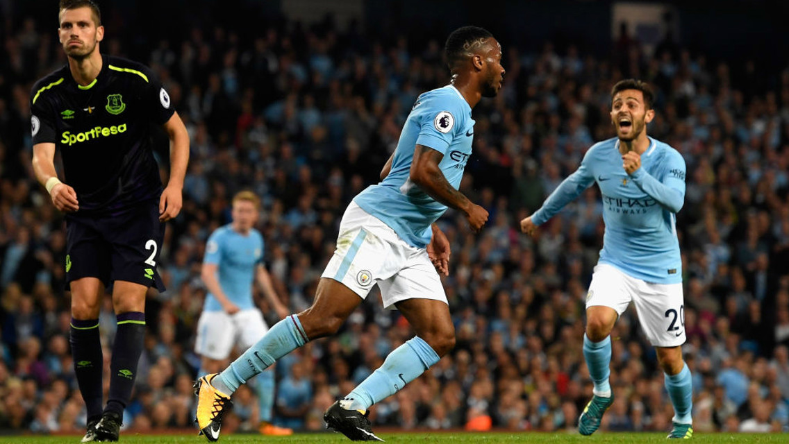 CELEBRATION: Raheem Sterling after equalising for City.