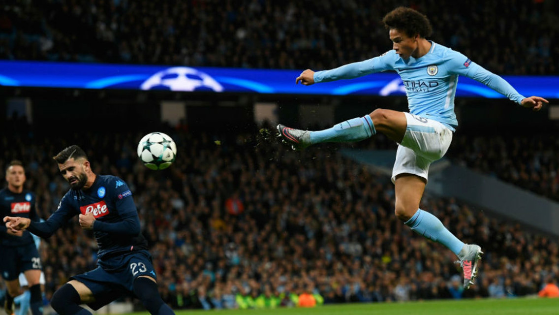 TAKE THAT: Leroy Sane lets fly at the Napoli goal