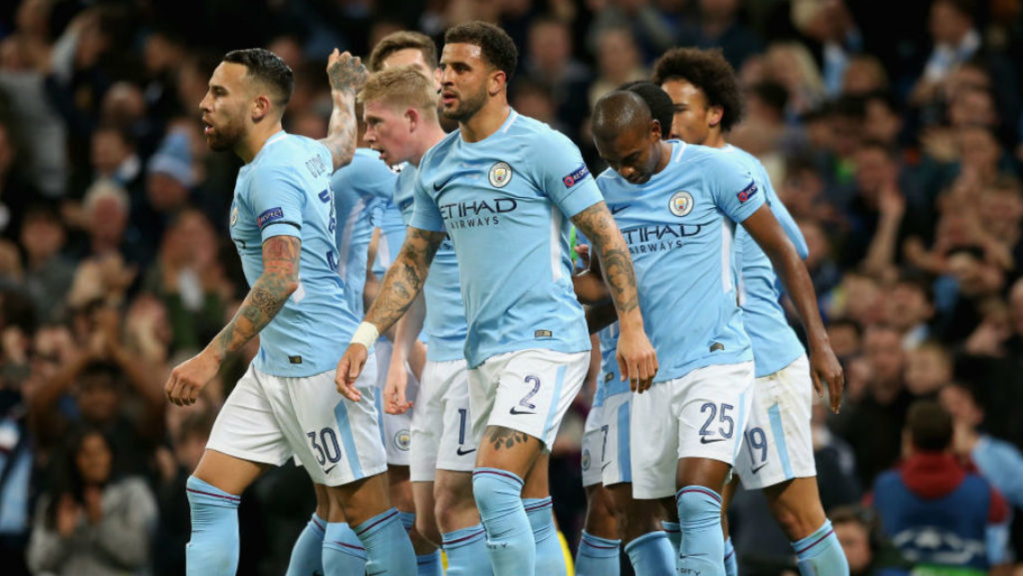 TWO GOOD: The Blues players celebrate after Gabriel Jesus's goal