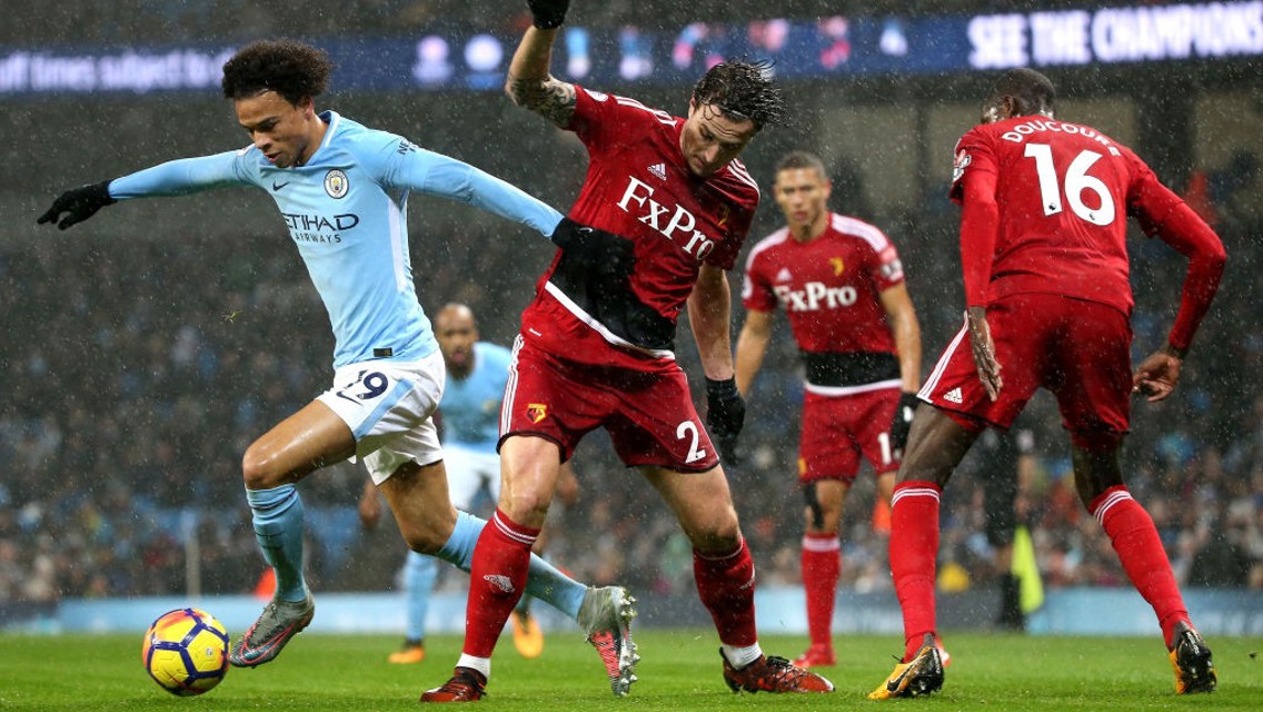 ON THE MOVE: Leroy Sané beats his man out wide.