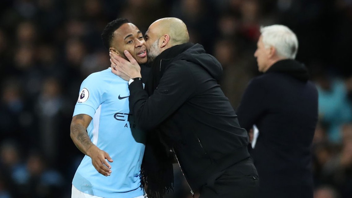 ​SMOOCH: Pep gives Raheem a peck on the cheek.