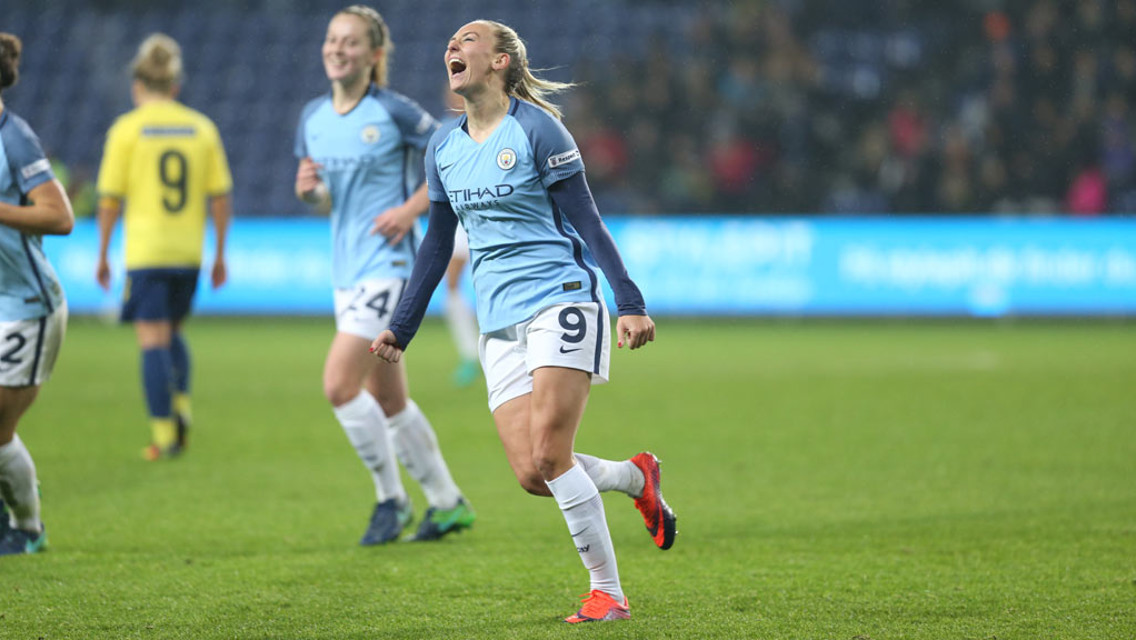 DUGGAN DELIGHT: Toni Duggan celebrates her wonderful strike