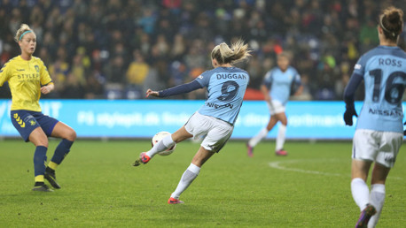 STRIKE: Toni Duggan opens the scoring with a perfectly-executed volley