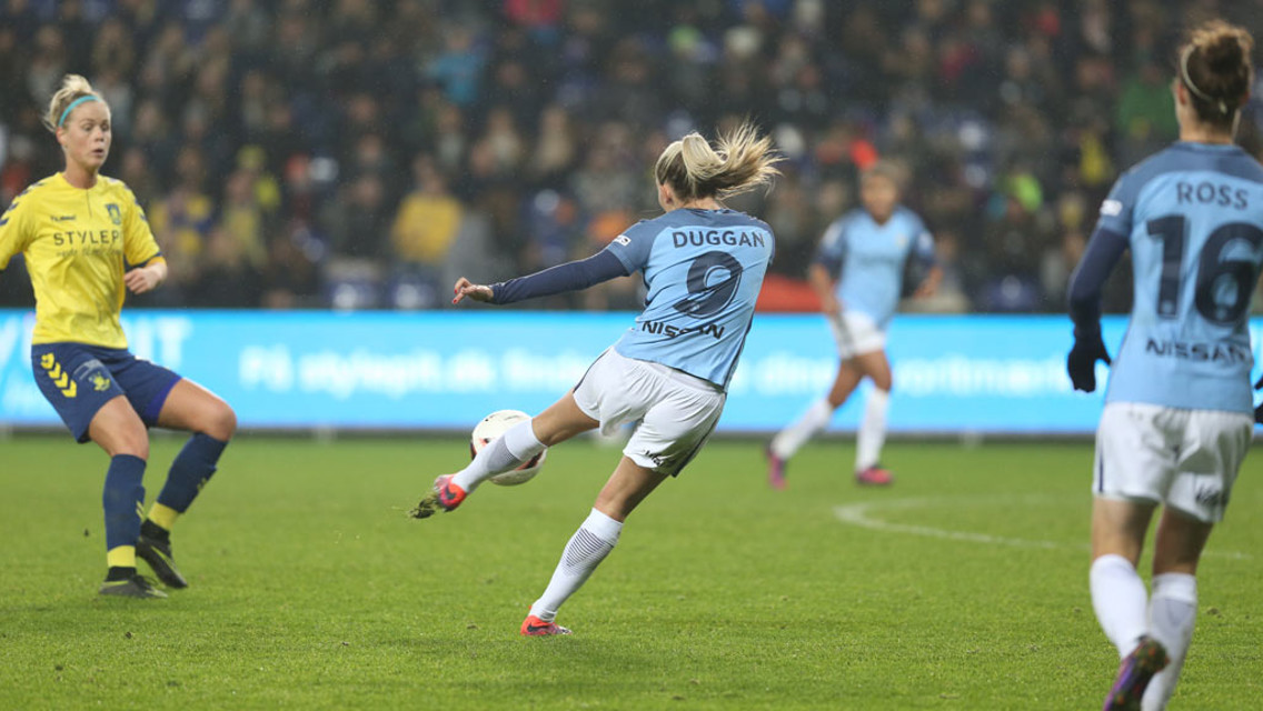 STRIKE: Toni Duggan opens the scoring with a perfectly-executed volley