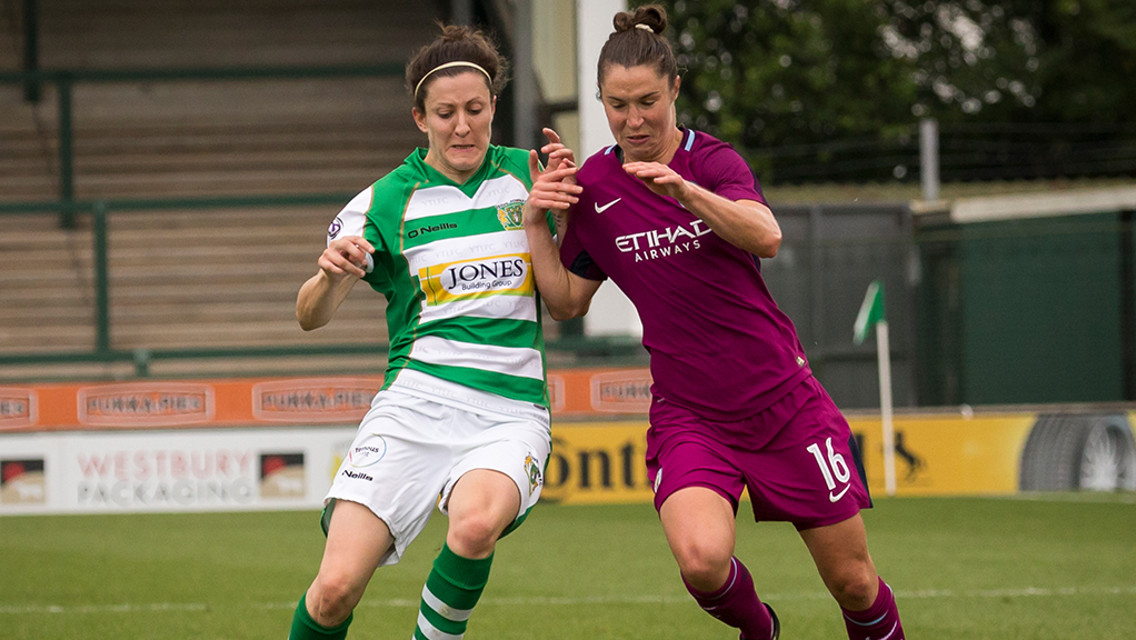 BATTLE: Jane Ross battles for the ball at Yeovil