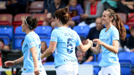SUPER SCOTT: Jill Scott celebrates her opener with assist-maker Jen Beattie