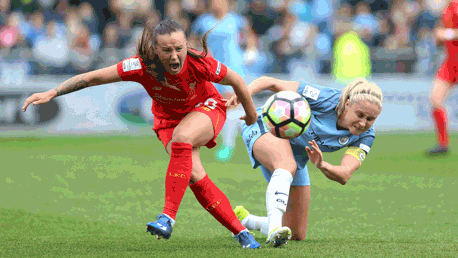 BATTLE: Natasha Harding and Steph Houghton duel