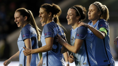 BRONZE METTLE: Lucy Bronze celebrates opening the scoring against Fortuna Hjorring