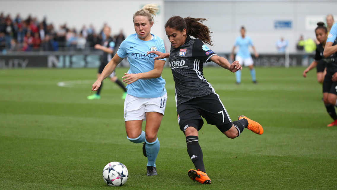 BATTLE: Izzy Christiansen and Amel Majri tussle for possession