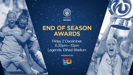 PARTY TIME: Celebrate an incredible season for Man City Women at the Club's annual End of Season Awards on Friday 2 December