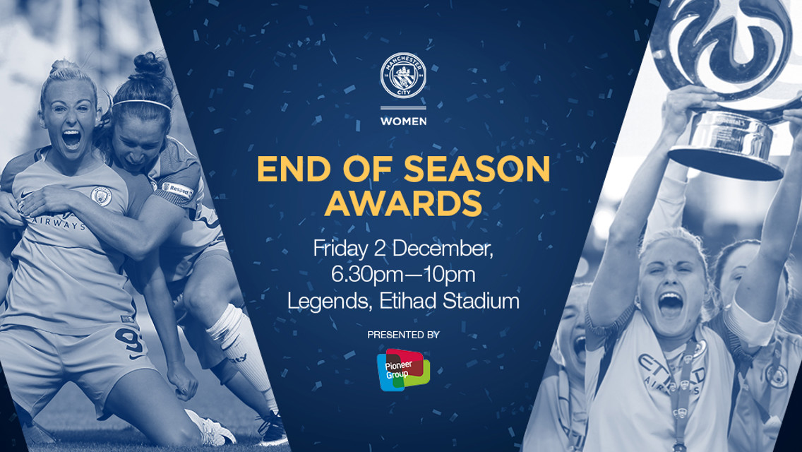 PARTY TIME: Celebrate an incredible season for Man City Women at the Club's annual End of Season Awards on Friday 2 December