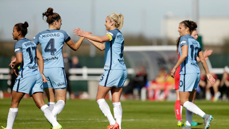 ELATION: Steph Houghton celebrates opening the scoring at the Stoke Gifford Stadium