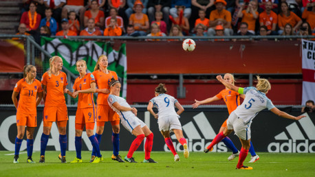 UNLUCKY: Steph Houghton goes close with a free kick in the first half.
