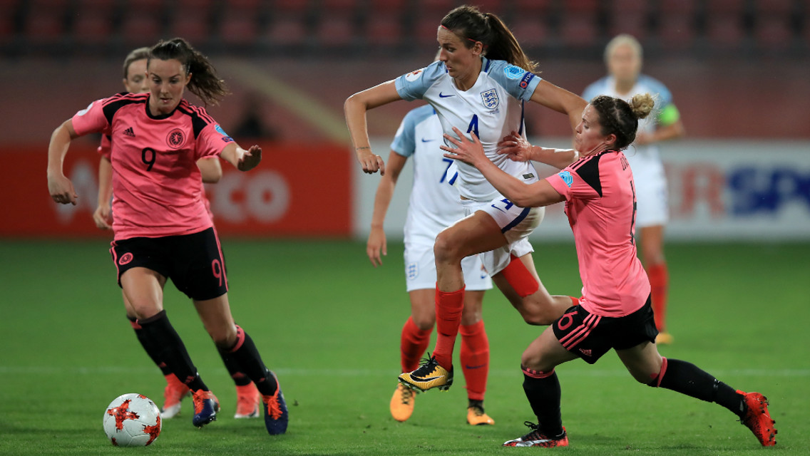 MIDFIELD MAESTRO: Jill Scott battles for possession in the second half in Utrecht.