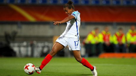 GREAT STRIKE: Nikita Parris gives England the lead after being set up by City team mate Izzy Christiansen.