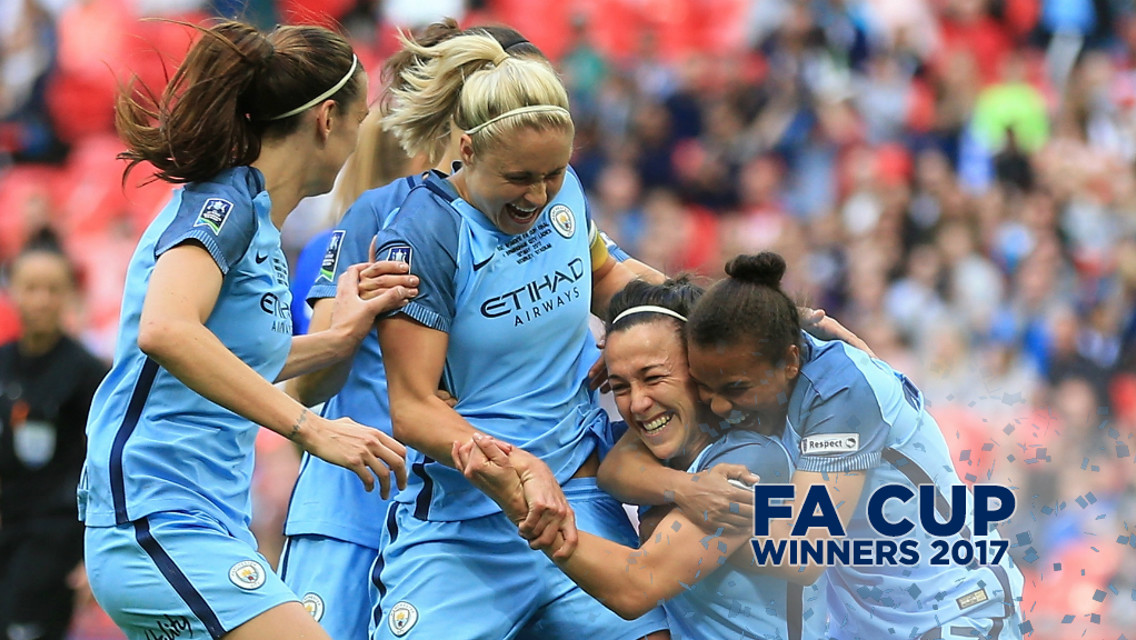 GOLDEN BRONZE: Lucy Bronze is congratulated having opened the scoring at Wembley