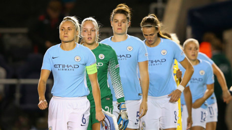 CAPTAIN: Steph Houghton leads the team out...