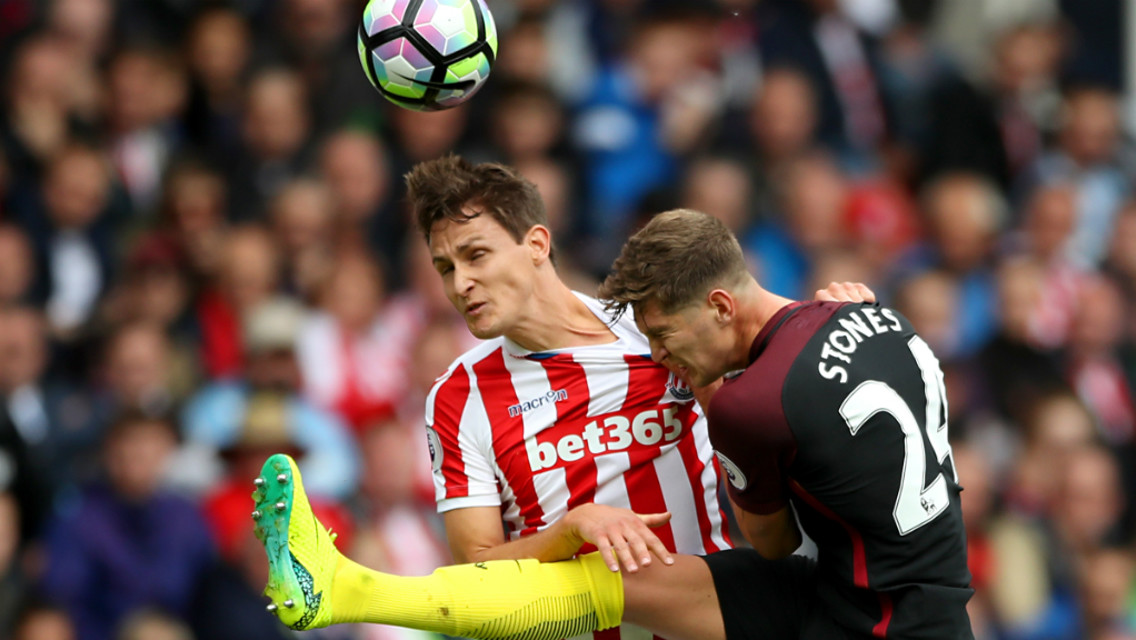 TOUGH: Stones won many aerial battles in Saturday's 4-1 win