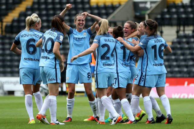 ROUT: City Women celebrate during their 5-1 victory over Notts County