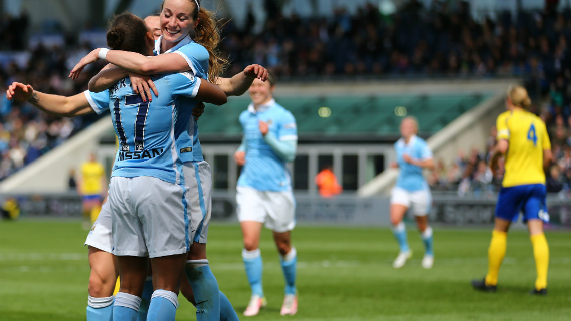 HOME COMFORTS: Kosovare Asllani's first City goal arrived against the Belles