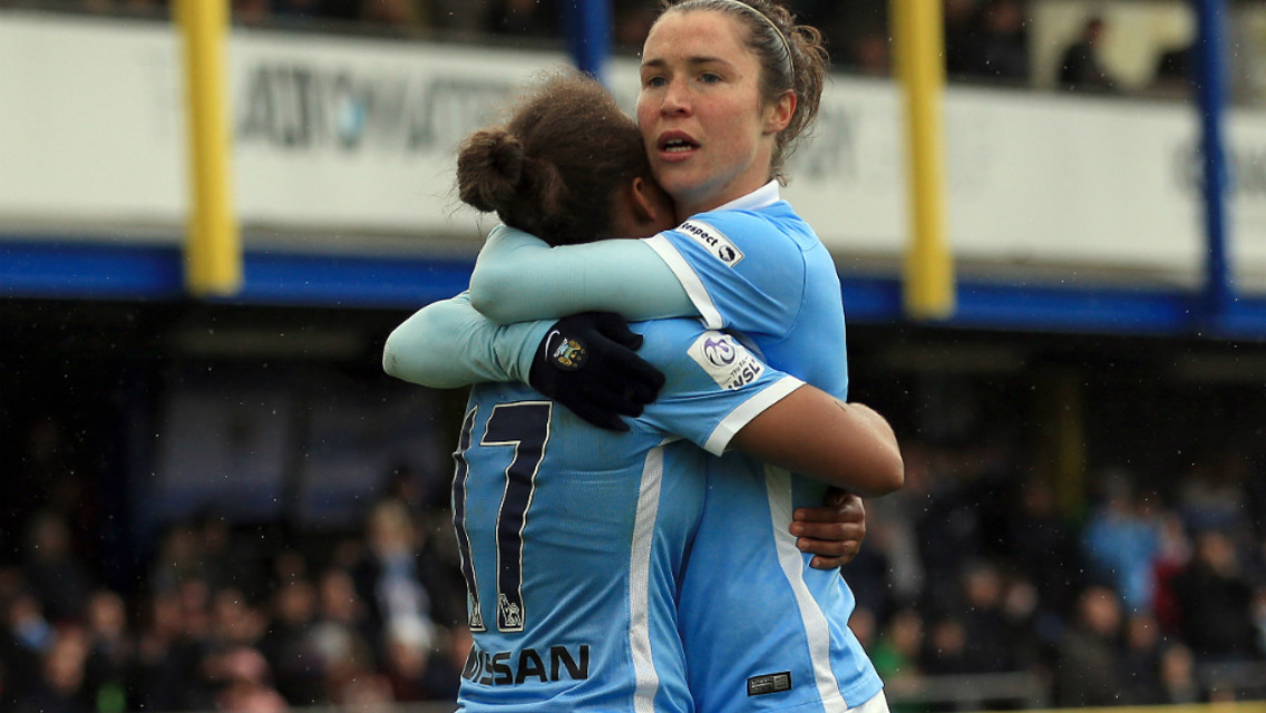 ON TARGET: Jane Ross and Nikita Parris celebrate