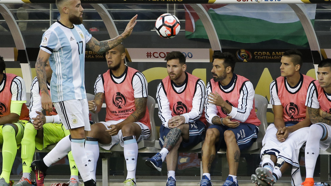 USE THE FORCE: Otamendi uses his superpowers to push the ball away without touching it