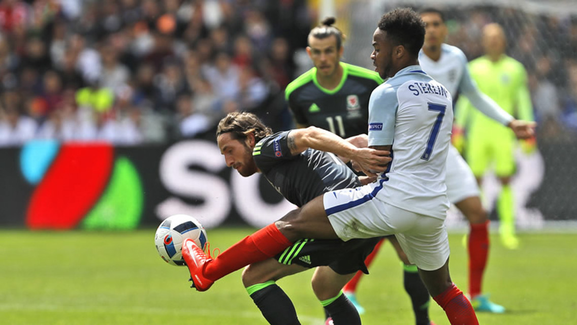 ENGLAND V WALES: Raheem in action against Joe Allen