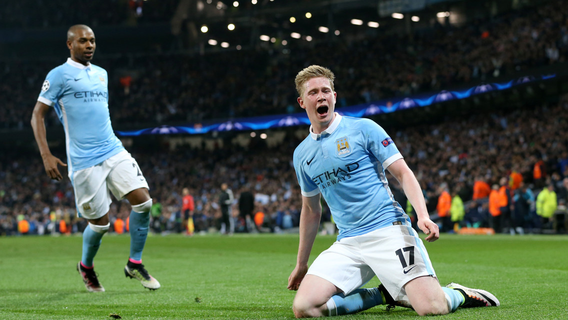 SLIDE AWAY; De Bruyne celebrates his goal against PSG