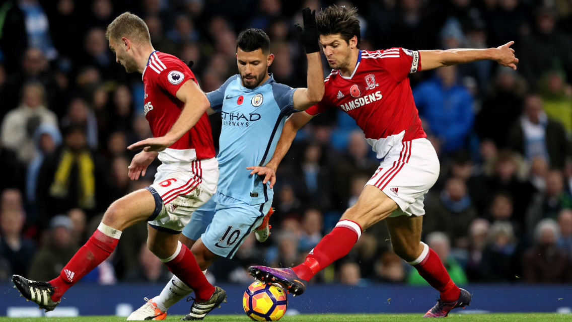 EVERY TOUCH: Aguero during his man of the match performance against Middlesbrough