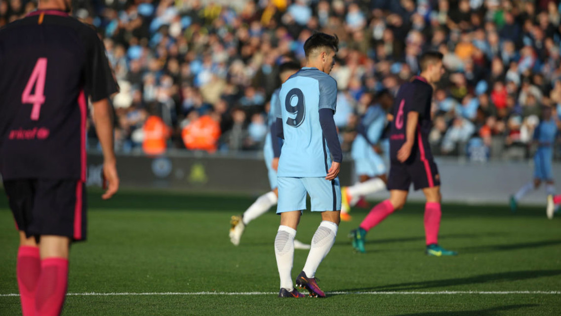 WAITING AND WATCHING: Brahim lurks on the edge of the box