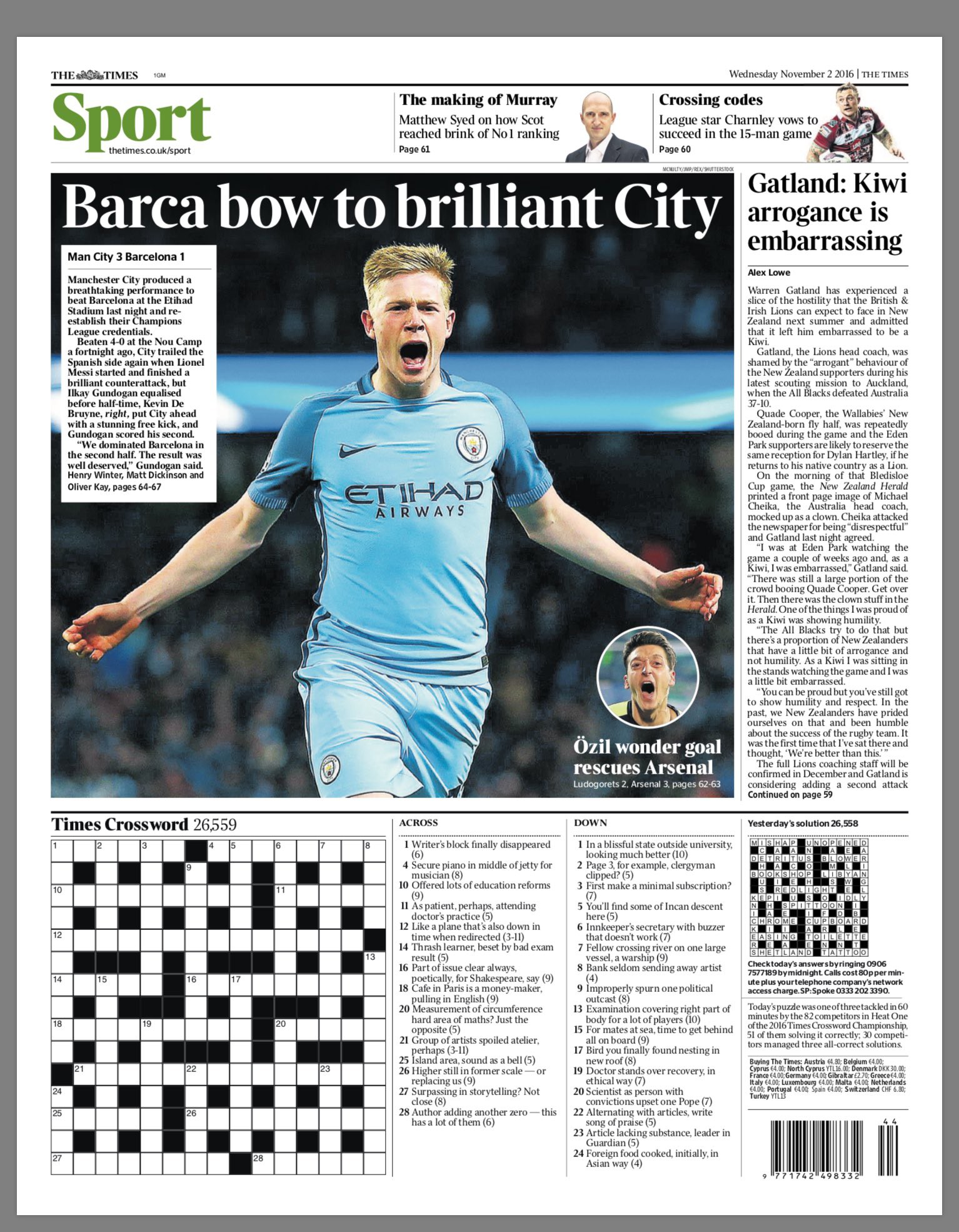 BARCA BOW TO BRILLIANT CITY: The Times