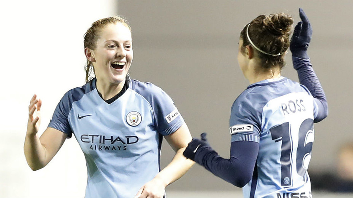 DELIGHT: Walsh and Jane Ross celebrate her wonder strike