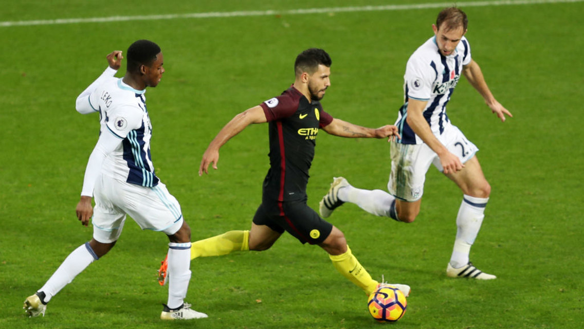 EVERY TOUCH: Aguero proved a menace for the West Brom defence all afternoon