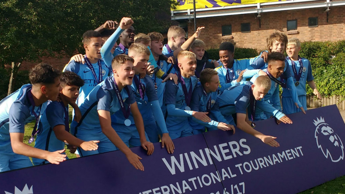CELEBRATE: City's U15s lift the Premier League International Tournament trophy