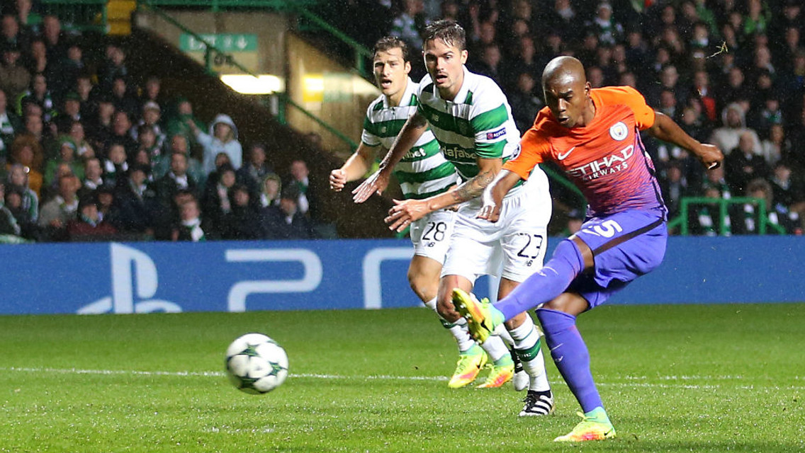 STRIKE: Fernandinho scores City's first equaliser in Wednesday night's draw with Celtic