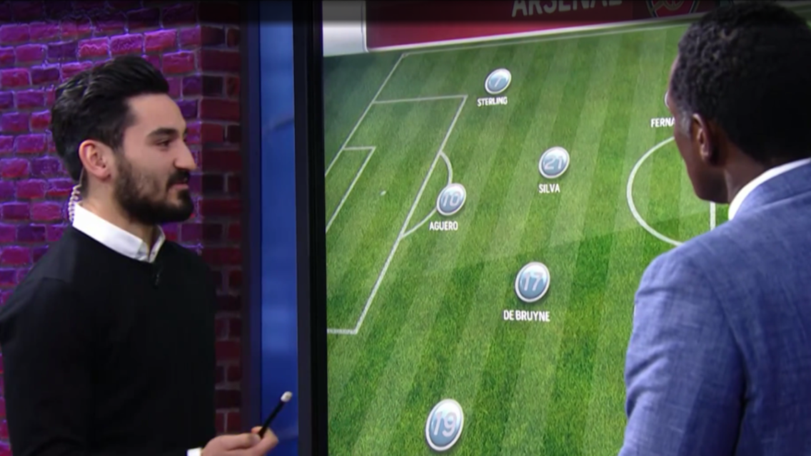 ANALYST: Ilkay Gundogan was an analyst for the day at NBC Studios while City played against Liverpool back at the Etihad Stadium.