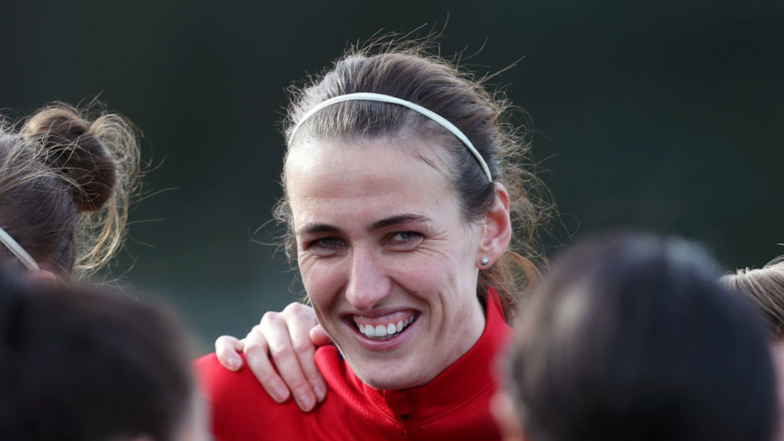 SMILING SCOTT: Jill Scott enjoys joining up her England teammates