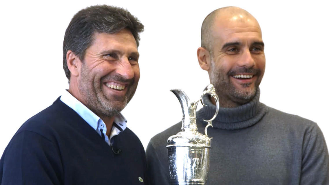 CFA MEET: Pep showed Jose Maria Olazabal around the City Football Academy recently.