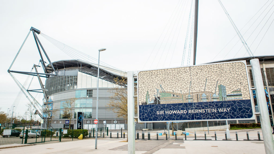 SIR HOWARD BERNSTEIN WAY: The mosaic outside the Etihad Stadium