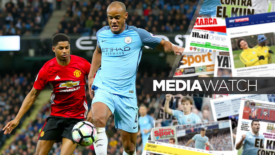 COMMANDING PERFORMANCE: Skipper Vincent Kompany shields the ball from Marcus Rashford
