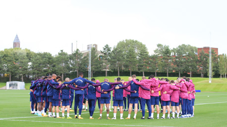 SOLIDARITY: The City squad took a moment this afternoon to remember those affected by the terror attack in Barcelona 