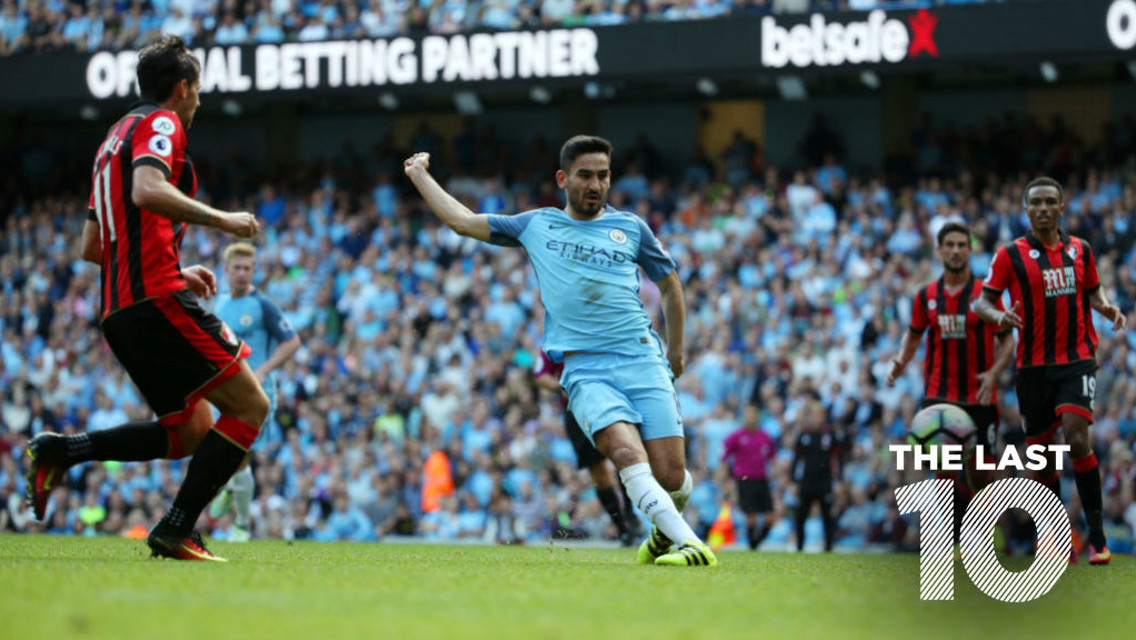 STRIKE: Ilkay Gundogan nets against Bournemouth at the Etihad Stadium.