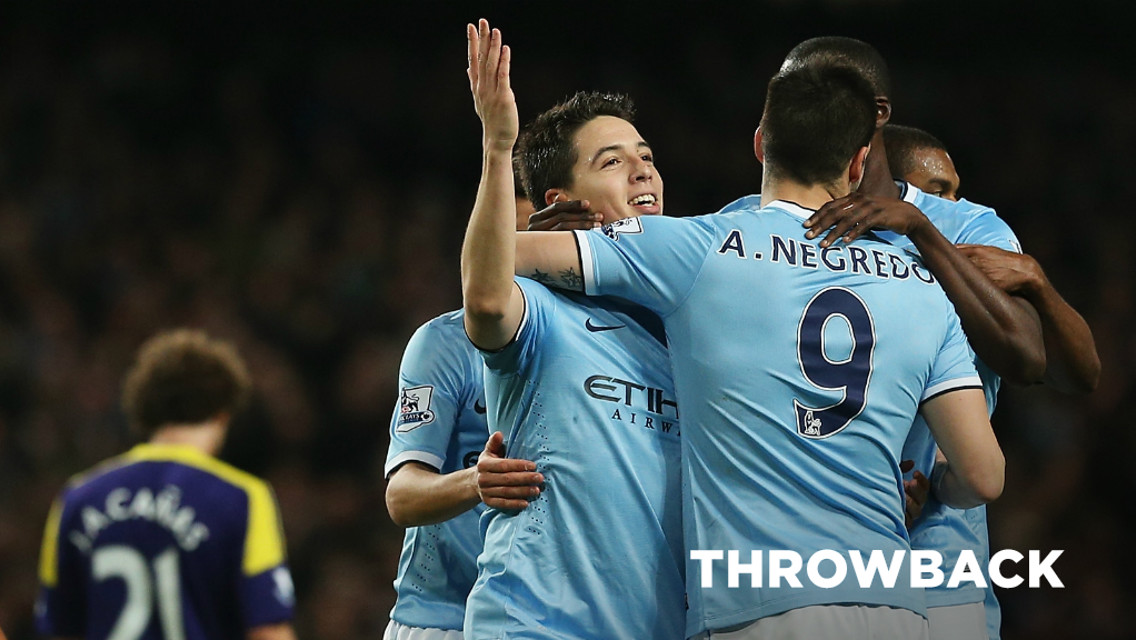 THROWBACK: Samir Nasri, Yaya Toure and Alvaro Negredo celebrate a 3-0 triumph over Swansea in 2013