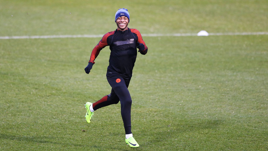 SMILE: Raheem Sterling enjoying himself at training.