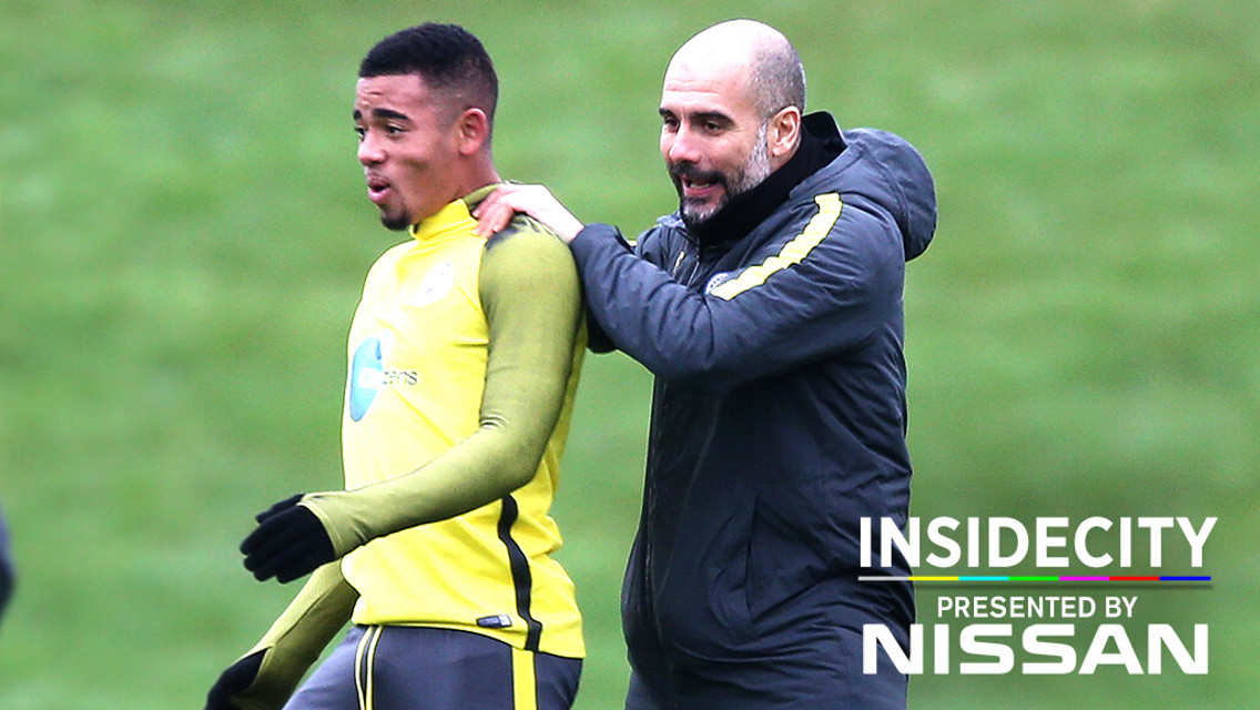 PEP AND JESUS: Gabriel arrived this week and joined in Manchester City training immediately