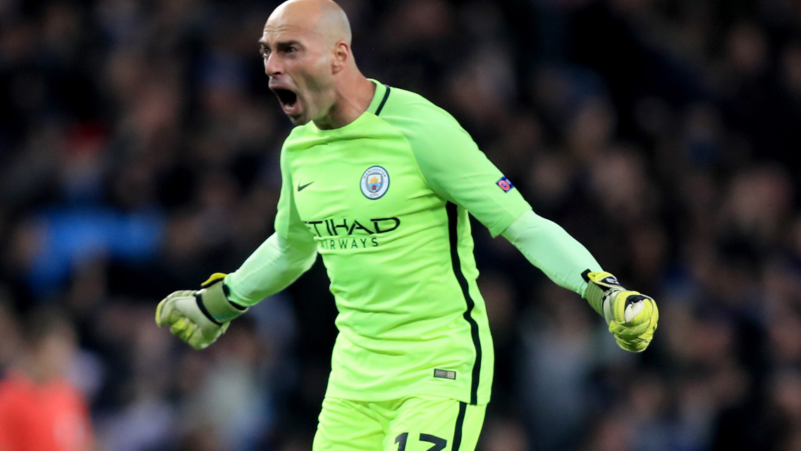 SCREAM: Willy Caballero roars out a battle cry against West Ham
